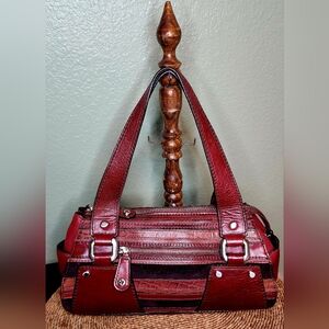 Fossil Multi Burgundy Color Leather & Suede Striped Shoulder Bag, Vintage